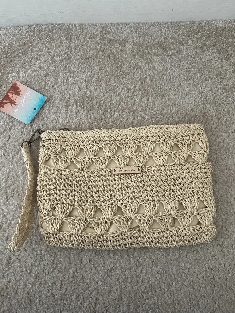Handmade Woven Cream Wristlet Clutch - Hawaii